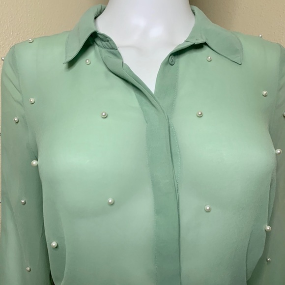 LC Lauren Conrad mint pearl blouse - Picture 4 of 8